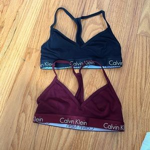 Two Calvin Klein Bralettes, burgundy and black